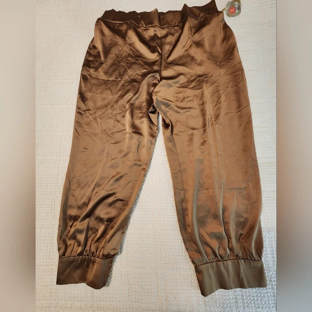 Ryegrass Women's Brown Satin Elastic Waist Joggers Athleisure Cuffed Hem NEW XXL - Picture 1 of 10